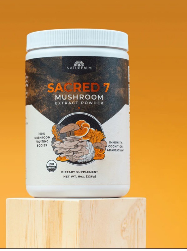 Naturealm Sacred 7 Mushroom Powder Supplement - Non-GMO – Lion’s Mane - 8 oz