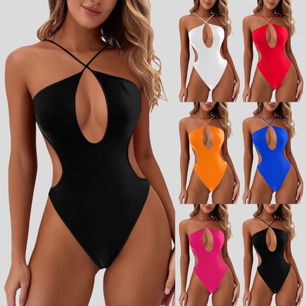 Sexy Cut Out Monokini Solid One Piece Swimsuit Women Thong Bathing Suit Swimwear