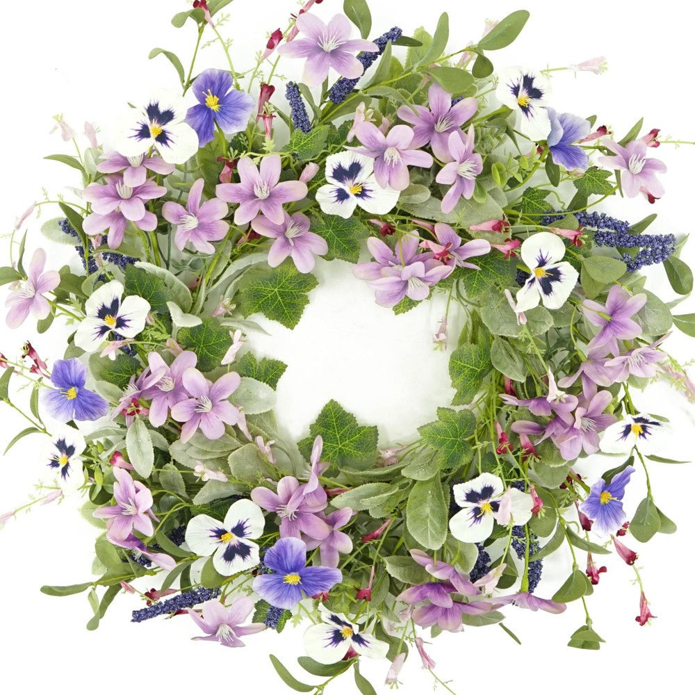 20 Inch Summer Wreath with Lavender Flowers for Front Door or Wall Decor