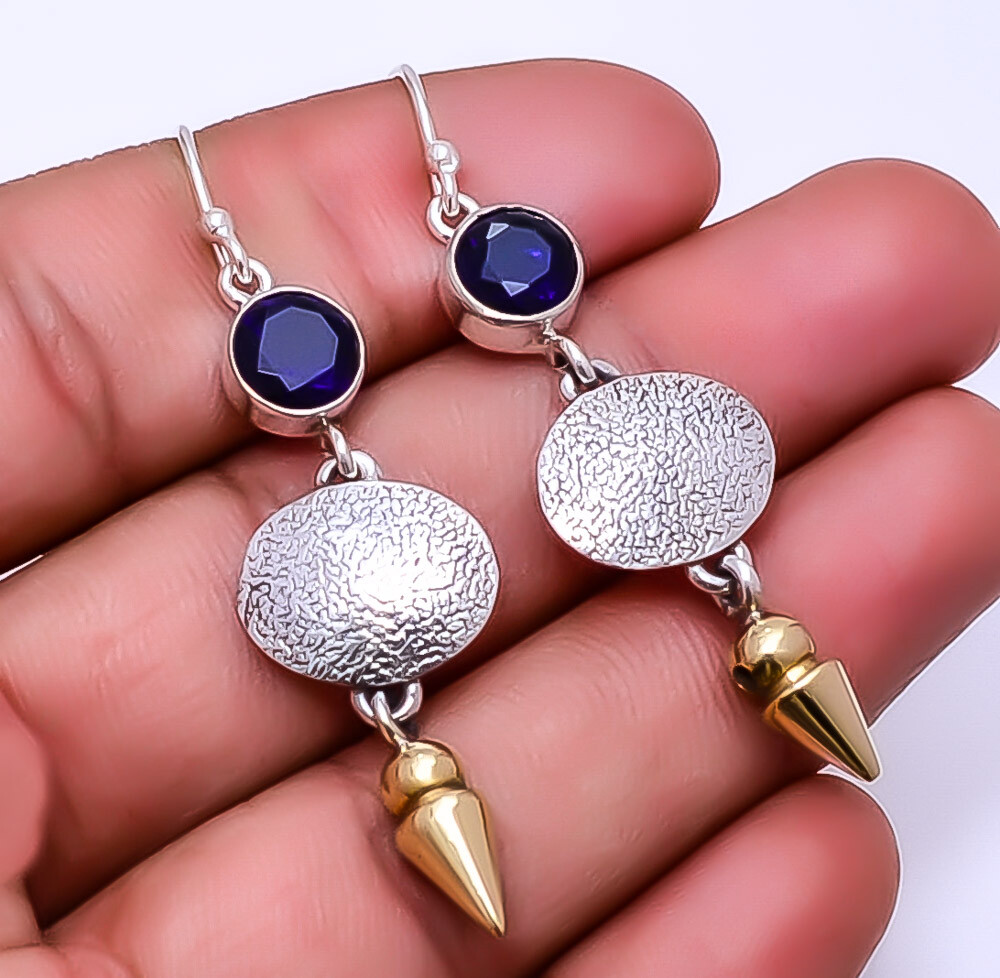 Purple Amethyst 925 Sterling Silver Two Tone Arrow Head Earring 2.34