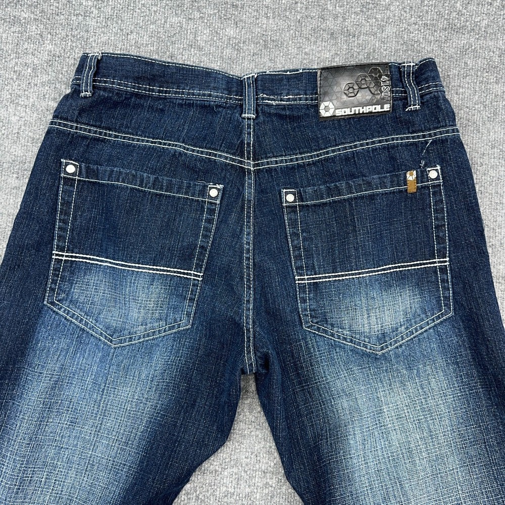 Southpole Men's 38x34 Faded Vintage Y2K Embroidered Contrast Stitch Baggy Jeans