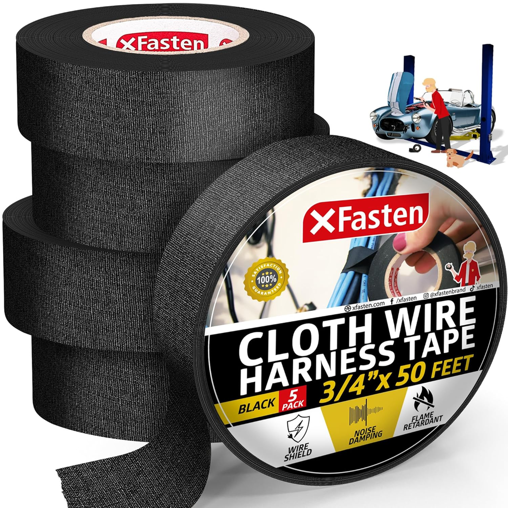 Xfasten 3/4-Inch x 50-Foot High Temp Wire Harness Tape 5-Pack for Wiring Loom