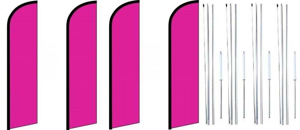 Magenta Solid Color Windless Flag With Complete Hybrid Pole set- 4 pack