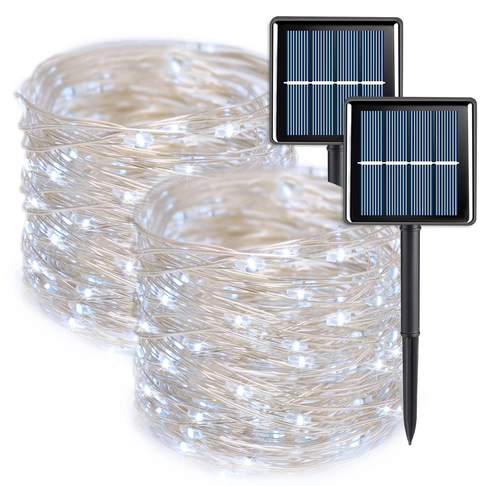 Extra-Long 144FT White Solar Fairy Lights, 2 Pack Total 400LED Solar String L...