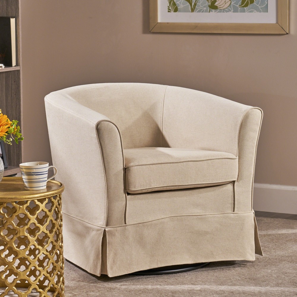 Cecilia Swivel Chair in Natural Fabric by Christopher Knight Home