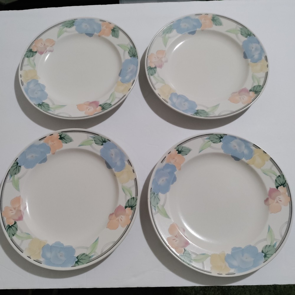 Mikasa Garden Poetry Intaglio Salad Plates Stoneware Pink Blue Floral Set Of 4