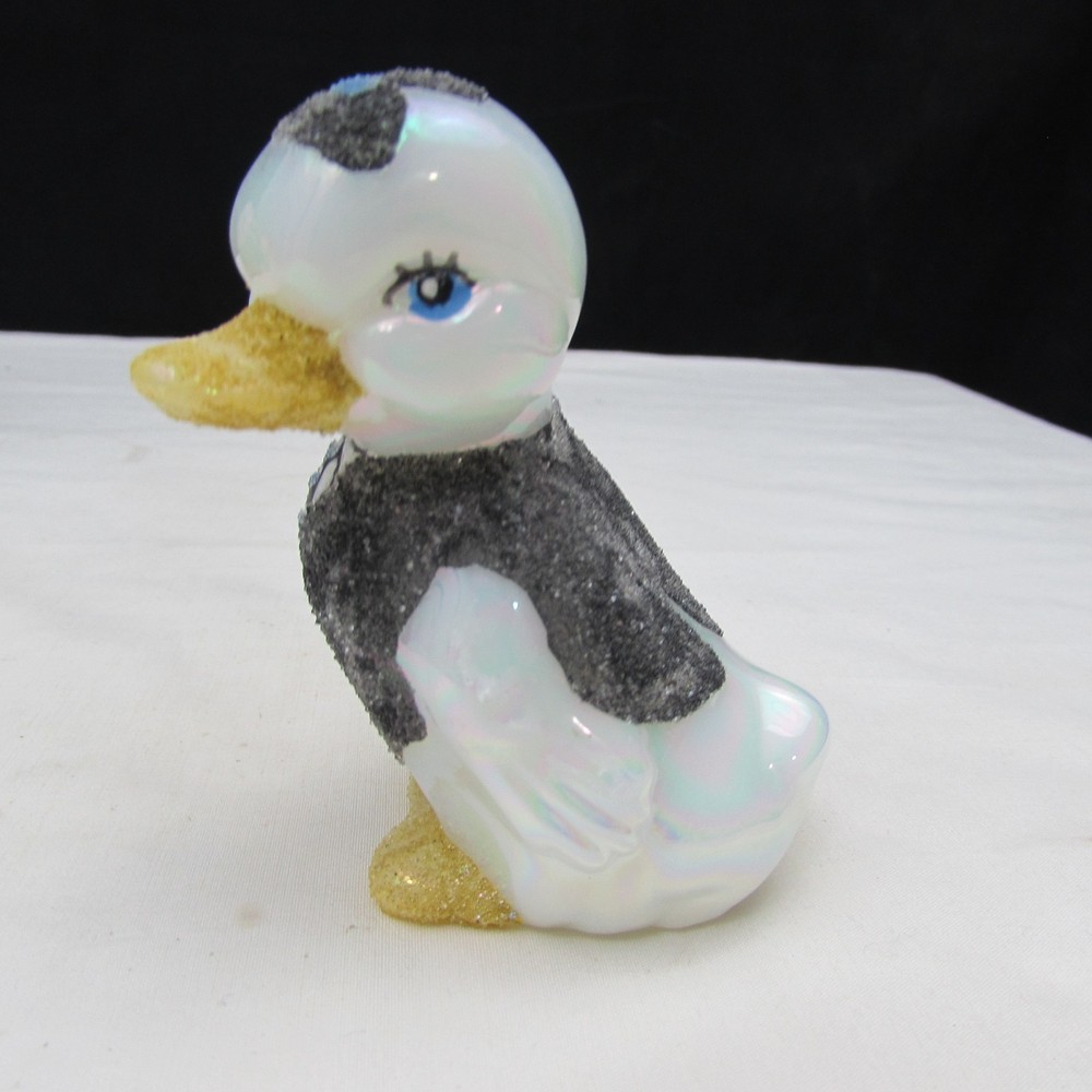 Fenton Opal Iridized OOAK MARILYN WAGNER Tuxedo Hand Painted Duckling W727