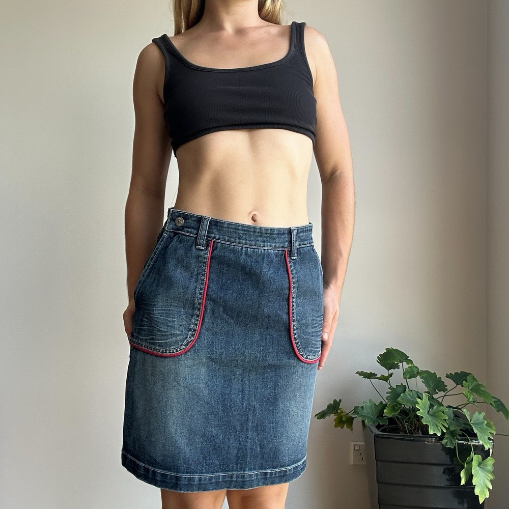 Nautica Women's 26 Blue Mid Wash Denim Midi Skirt by Jeans Company