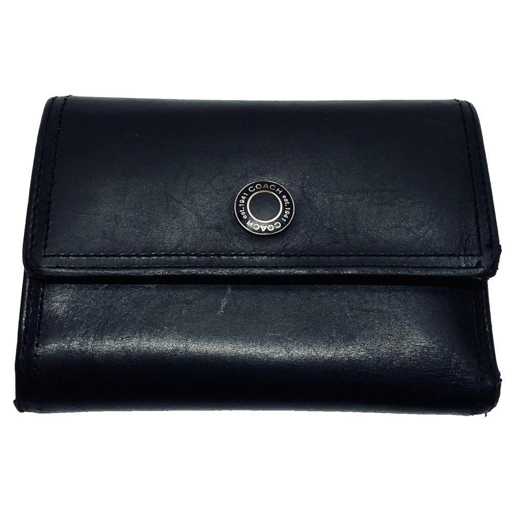 Coach Black Leather Trifold Snap Wallet for Women - Medium Size & Great Condition