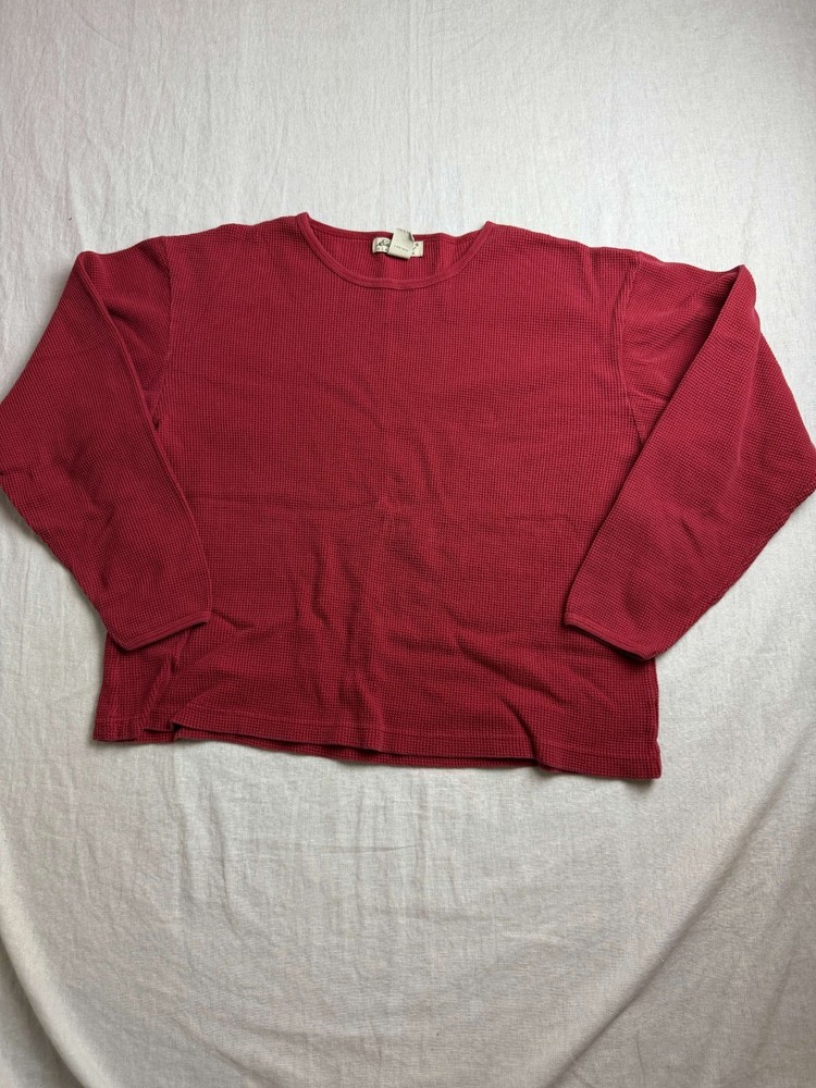 Vintage 90s Y2K Eddie Bauer Shirt Womens Large Red Thermal Waffle Knit Gorpcore