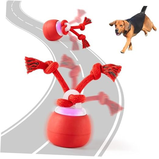 Interactive Dog Ball Toys Touch Activated, Rechargeable, Squeaky Dog Dark Red