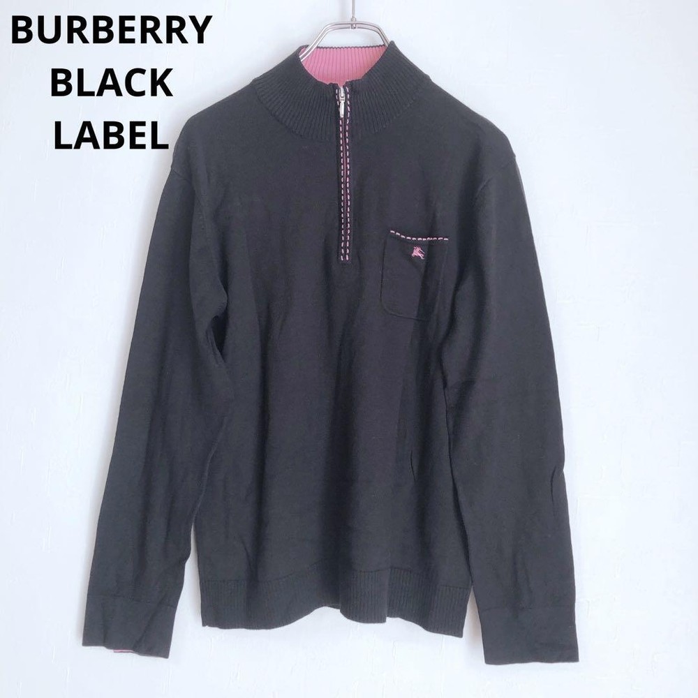 Burberry Black Label Long Sleeve Top Half Zip Up Black 2 F/S from Japan