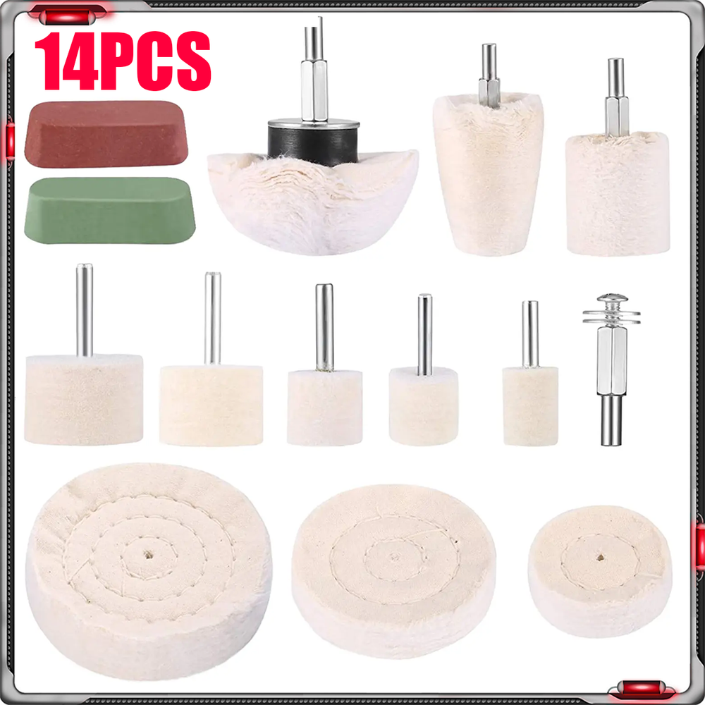 14PC Cotton Buffing Wheel Kit for Drill Rotary Tool Aluminum Metal Polishing Pad