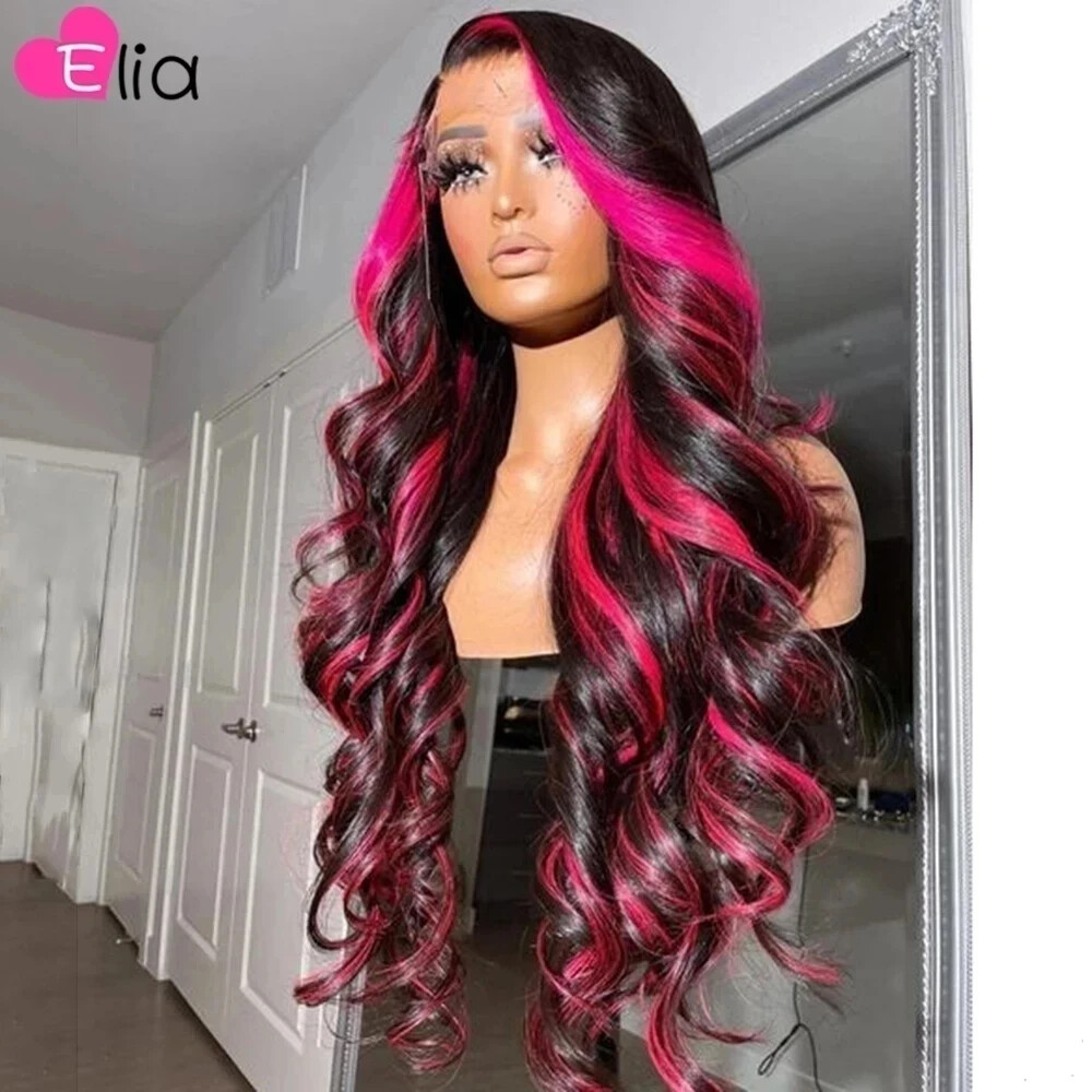 BodyWave Pink Highlights 5x5 Lace Front Human Hair Wig for Women