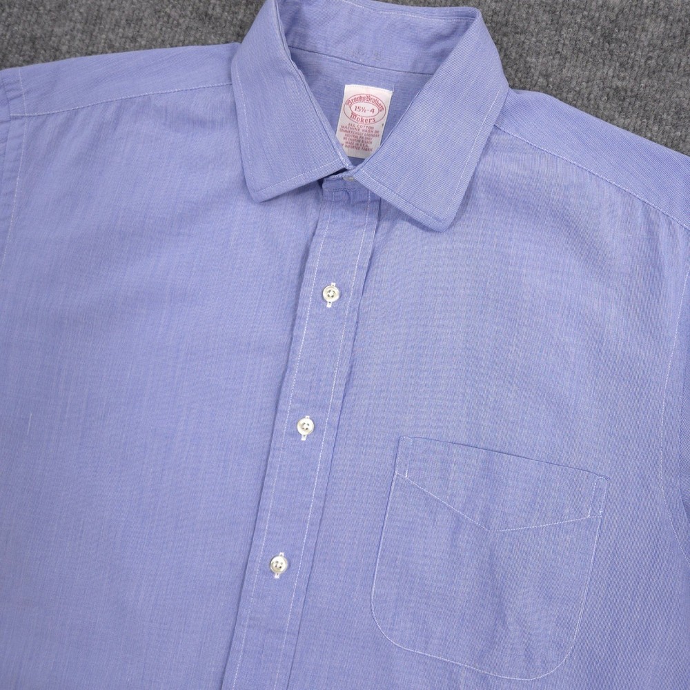 Vintage Brooks Brothers Makers Dress Shirt Mens 15.5-34 Blue Woven Made In USA