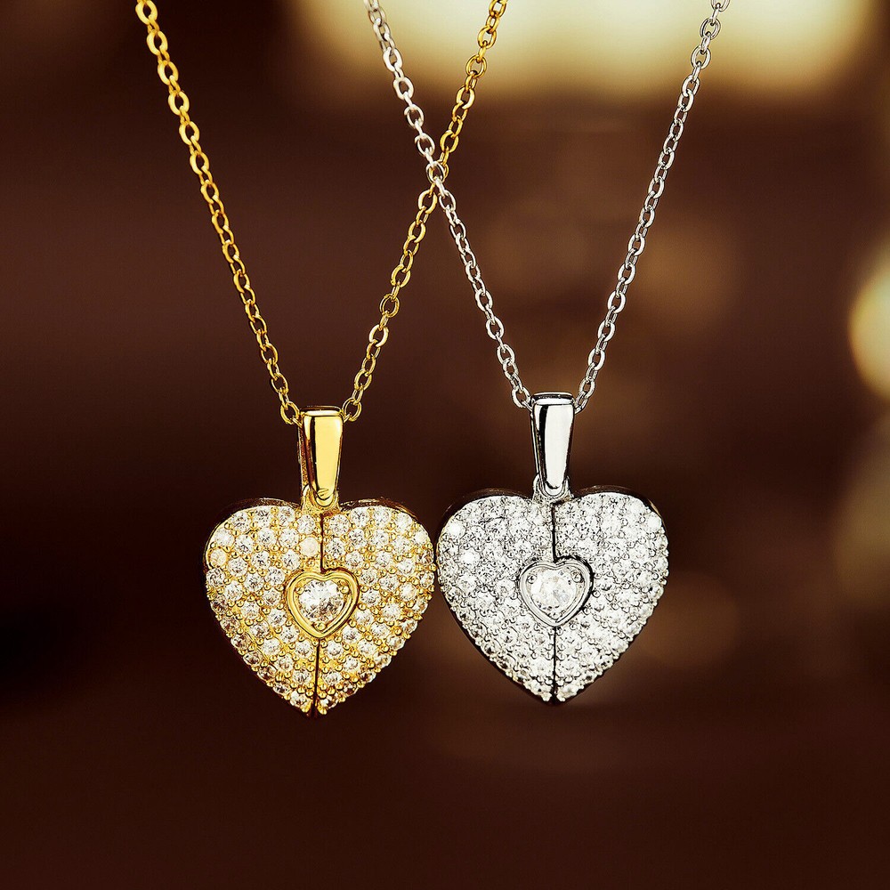 Women Girl Cute Heart Necklace Gold Plated Dainty Pendant Choker Curb Chain Gift