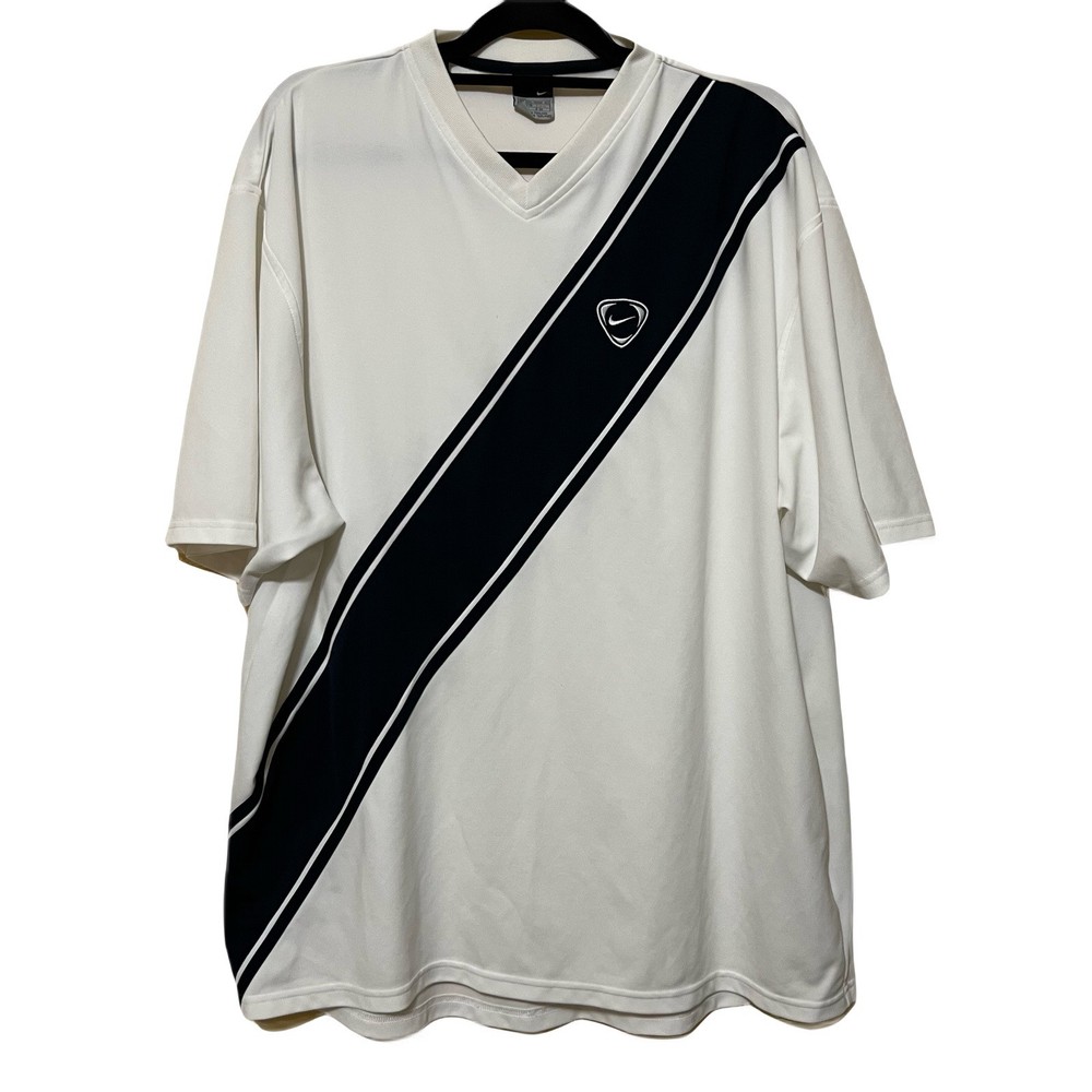Nike Fit Dry Jersey Tee Men’s XXL White Navy Short Sleeve Soccer Shirt Athletic