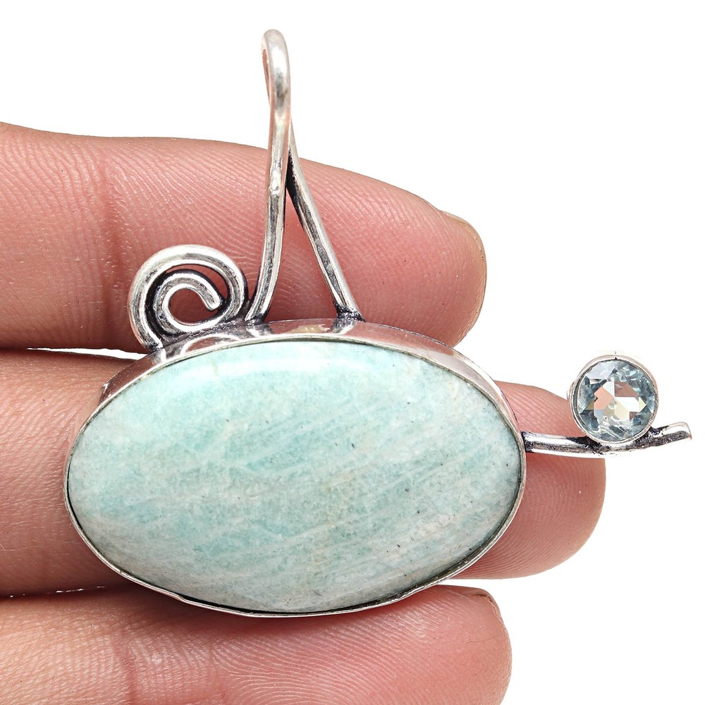 Pendant Amazonite Gemstone Valentine'Day Gift Silver Jewelry 1.75