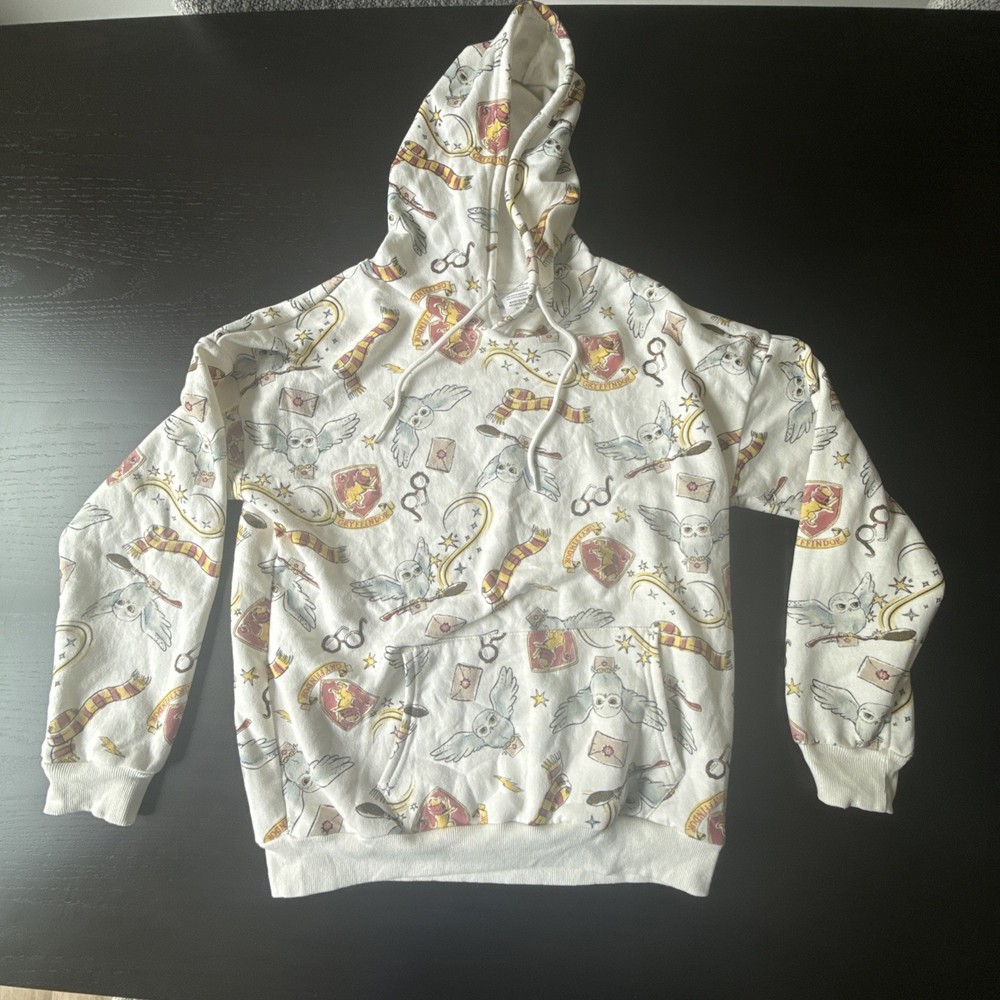 Harry Potter Hogwarts Crest Hoodie with Hedwig Scarf and Wand Spell Design for Adults