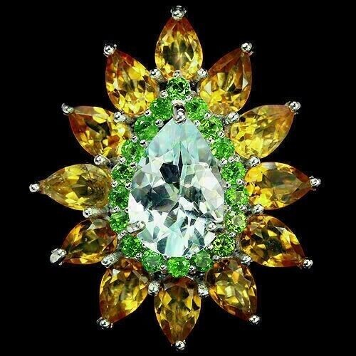 Sterling Silver Ring with Citrine Topaz Diopside Gemstones Size US 7.25
