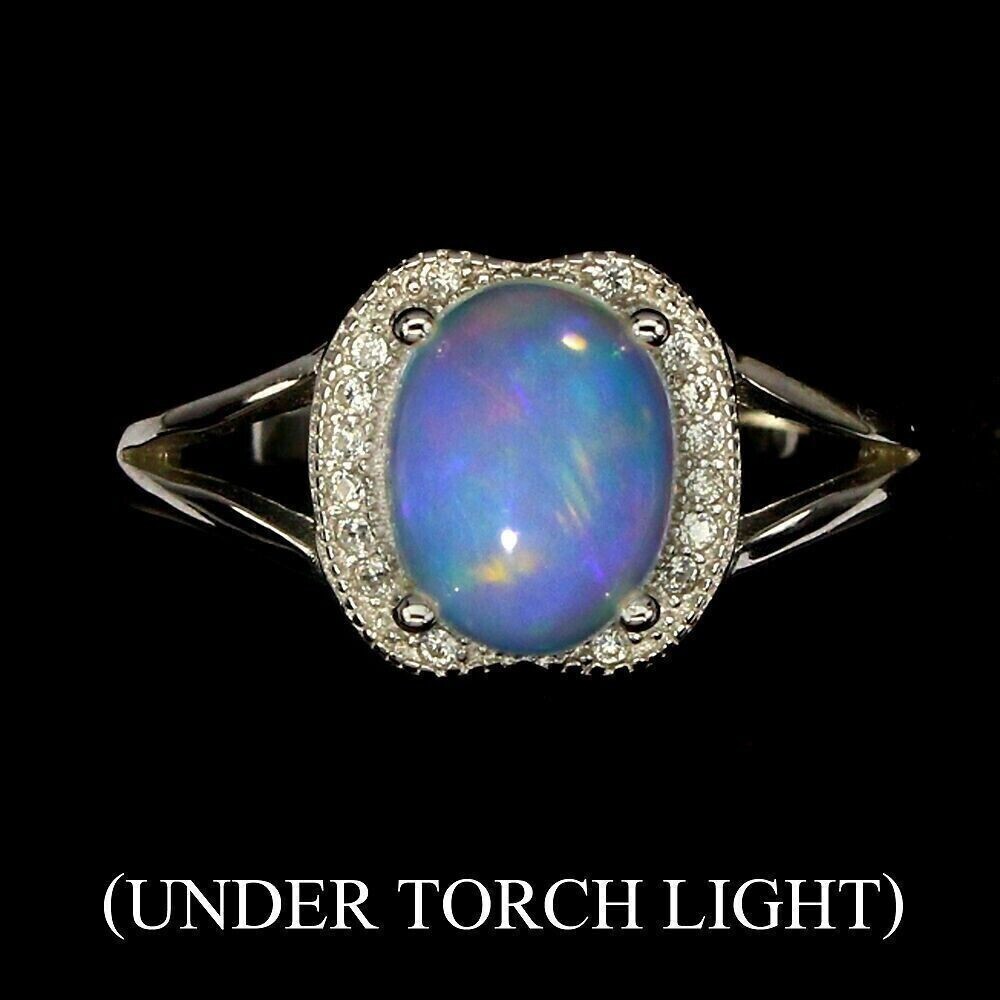 Silver Ring White Opal Fire Lustre Genuine Natural Mined Gem Sterling R 1/2 US 9