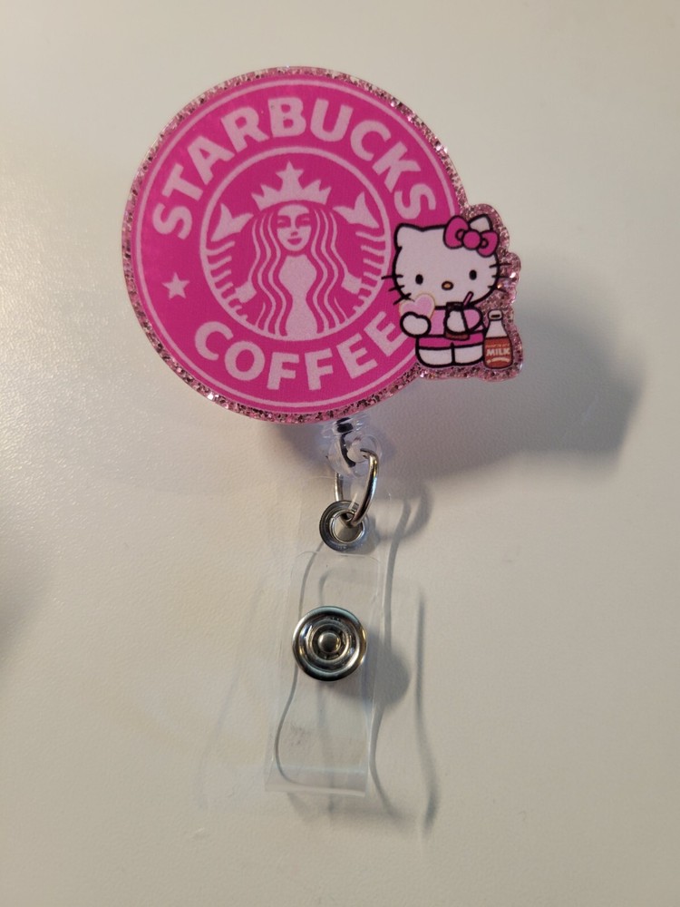 Hello Kitty Starbucks Coffee Retractable Badge Reel
