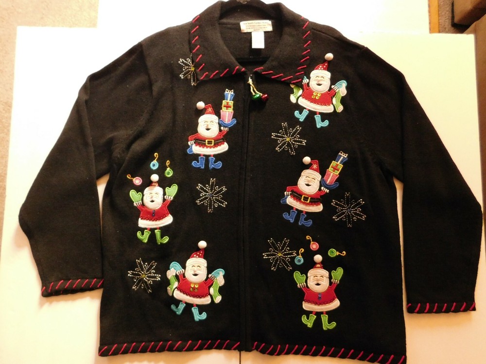 VTG Heirloom Collectibles Women's Christmas Red Applique Embroidered Cardigan 2X