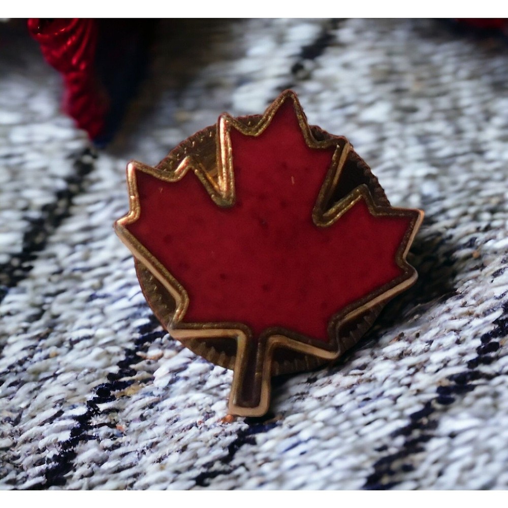 Maple Leaf Gold Tone Red Enamel Lapel Pin Canada Pride