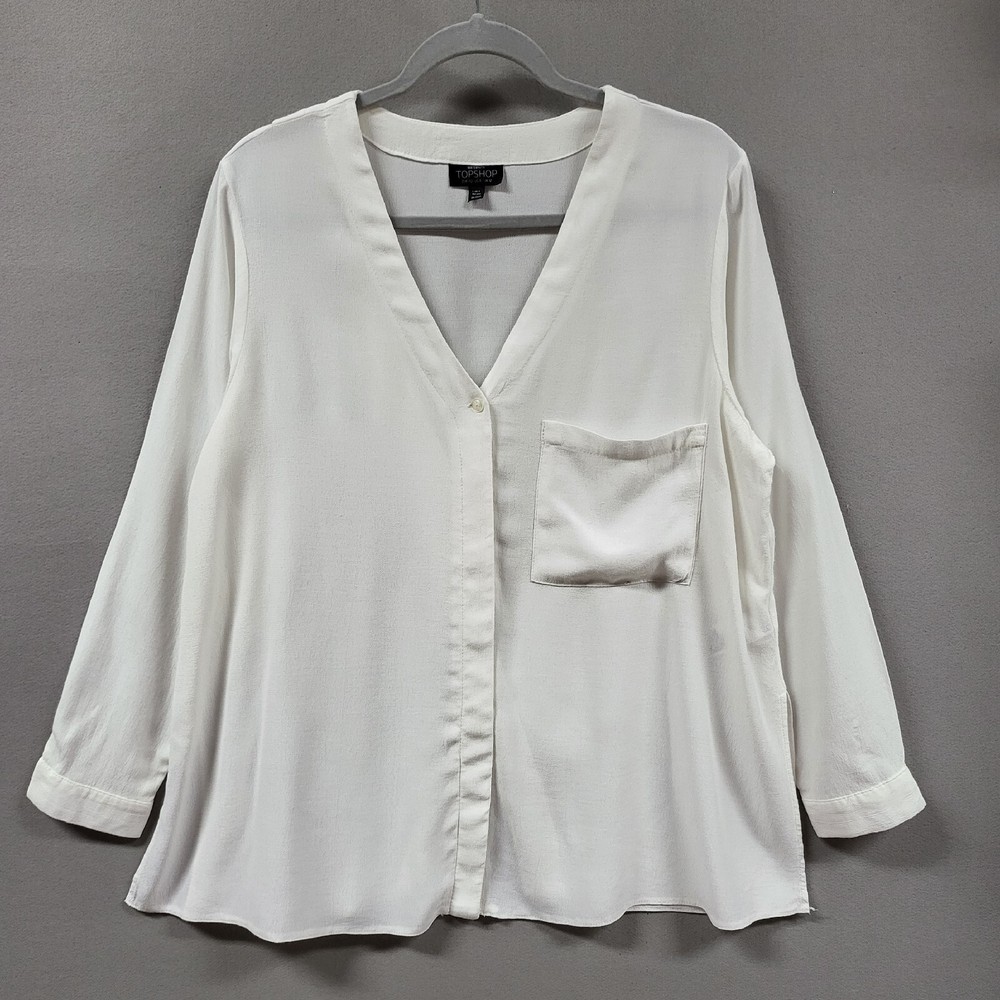 Topshop White Long Sleeve V-Neck Maternity Tunic Shirt Size 8
