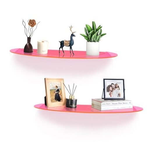 2-Pack Acrylic Wall Shelves Wall Decor Wall Mounted, Floating 24 Inch Pink