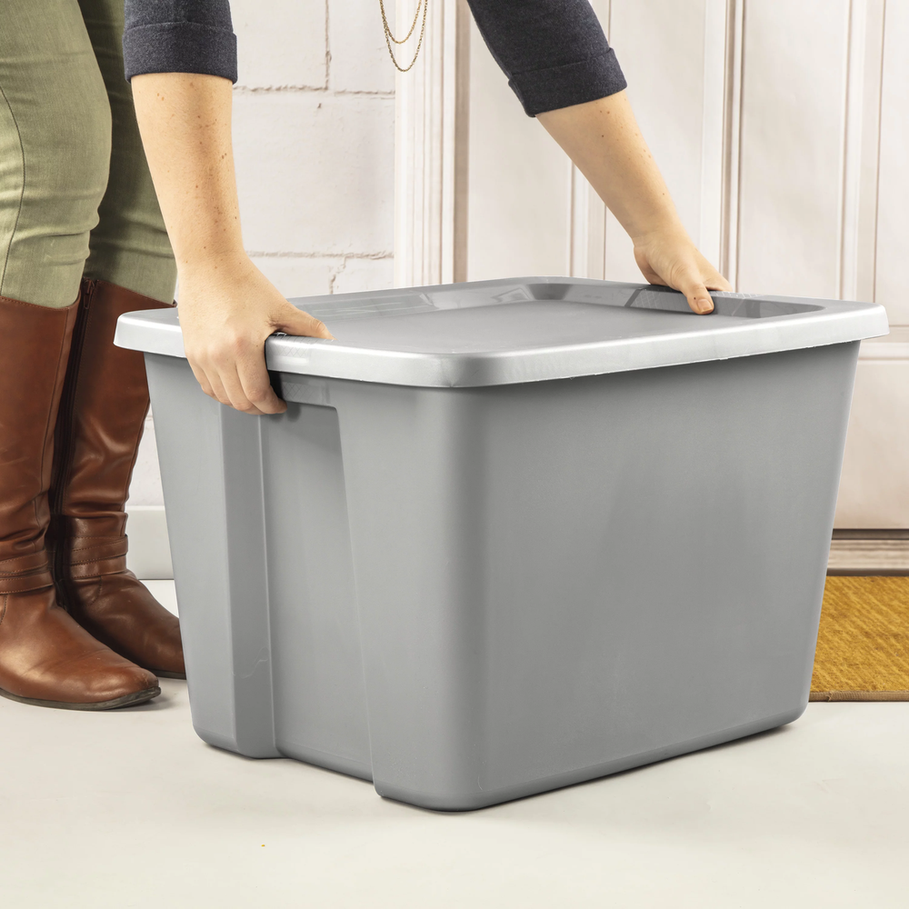 18 Gallon Gray Storage Bin with Snap-On Lid for Large Items