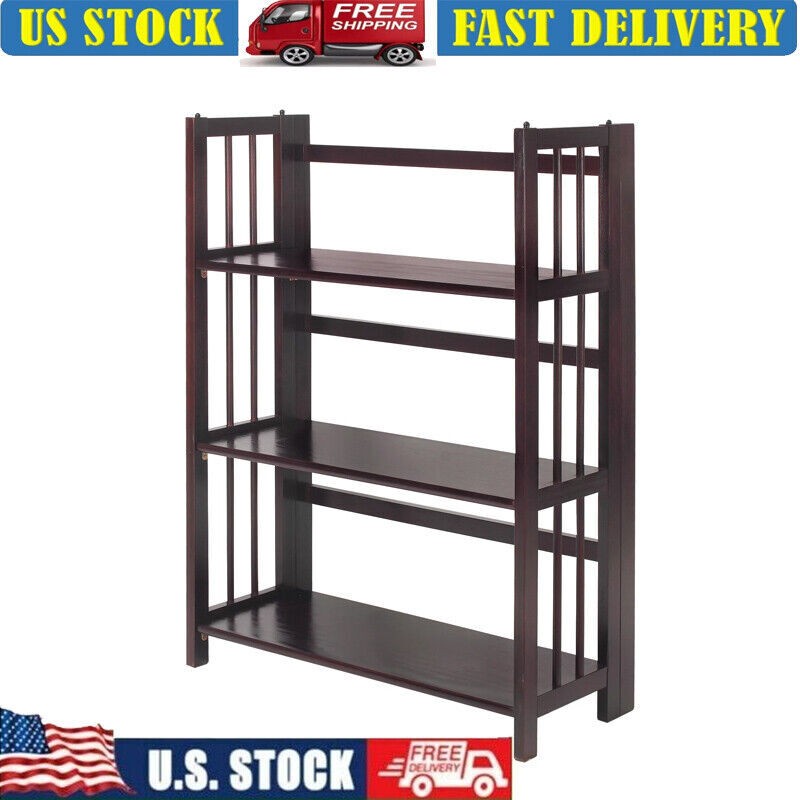 27.5 Inch 3 Tier Stackable Folding Bookcase Shelf Organizer in Espresso