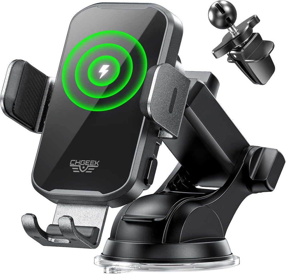 CHGeek Wireless Car Charger Phone Holder Mount, 15W Fast Charging Auto Black
