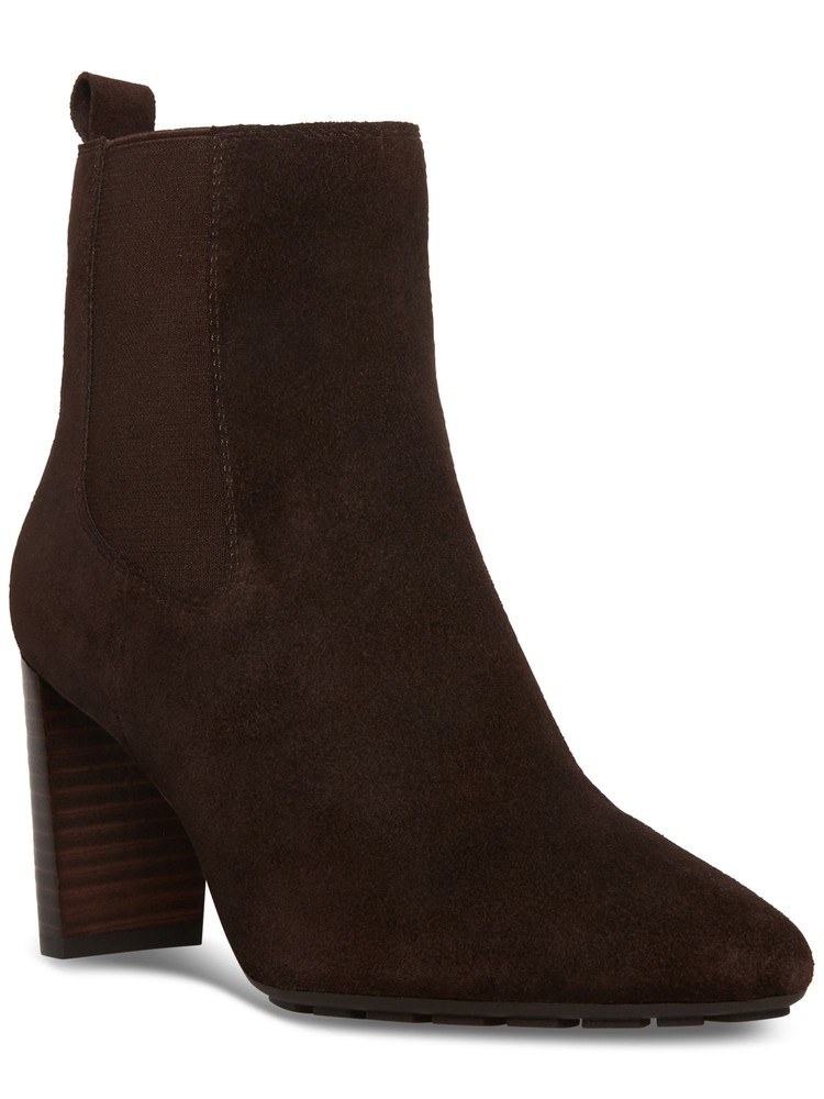 AQUA COLLEGE Womens Brown Back Pull-Tab Katlyn Stacked Heel Suede Chelsea 10 M