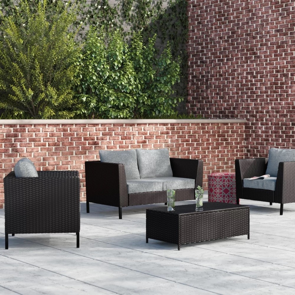 Jules 4-pc Weather Resistant Outdoor Paito Conversation Set Grey 4-Piece Sets