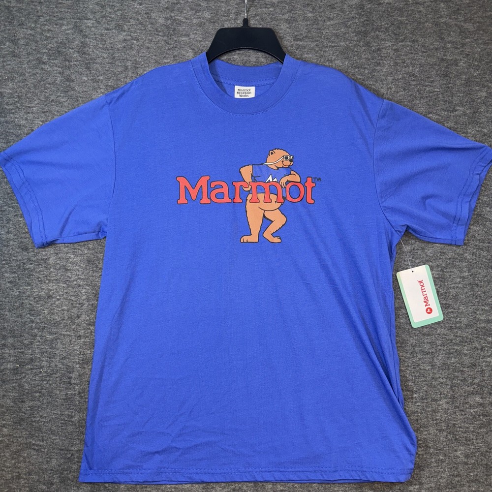 MARMOT Mountain Works Leaning MARTY Trail Blue Graphic Tee T-Shirt Sz XL NEW