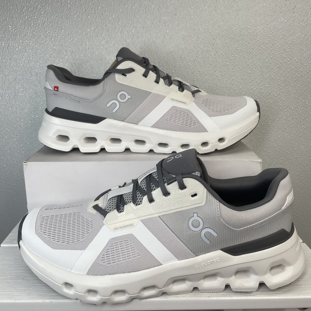 On Mens Size 11.5 Cloud runner 2 Athletic Running Sneaker White Grey Lace Up