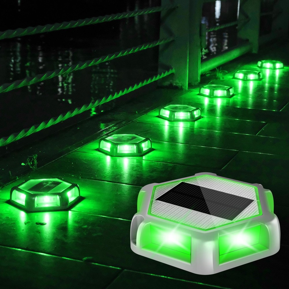 12 Pack Waterproof Solar LED Dock Lights for Outdoor Aluminum Green Lighting