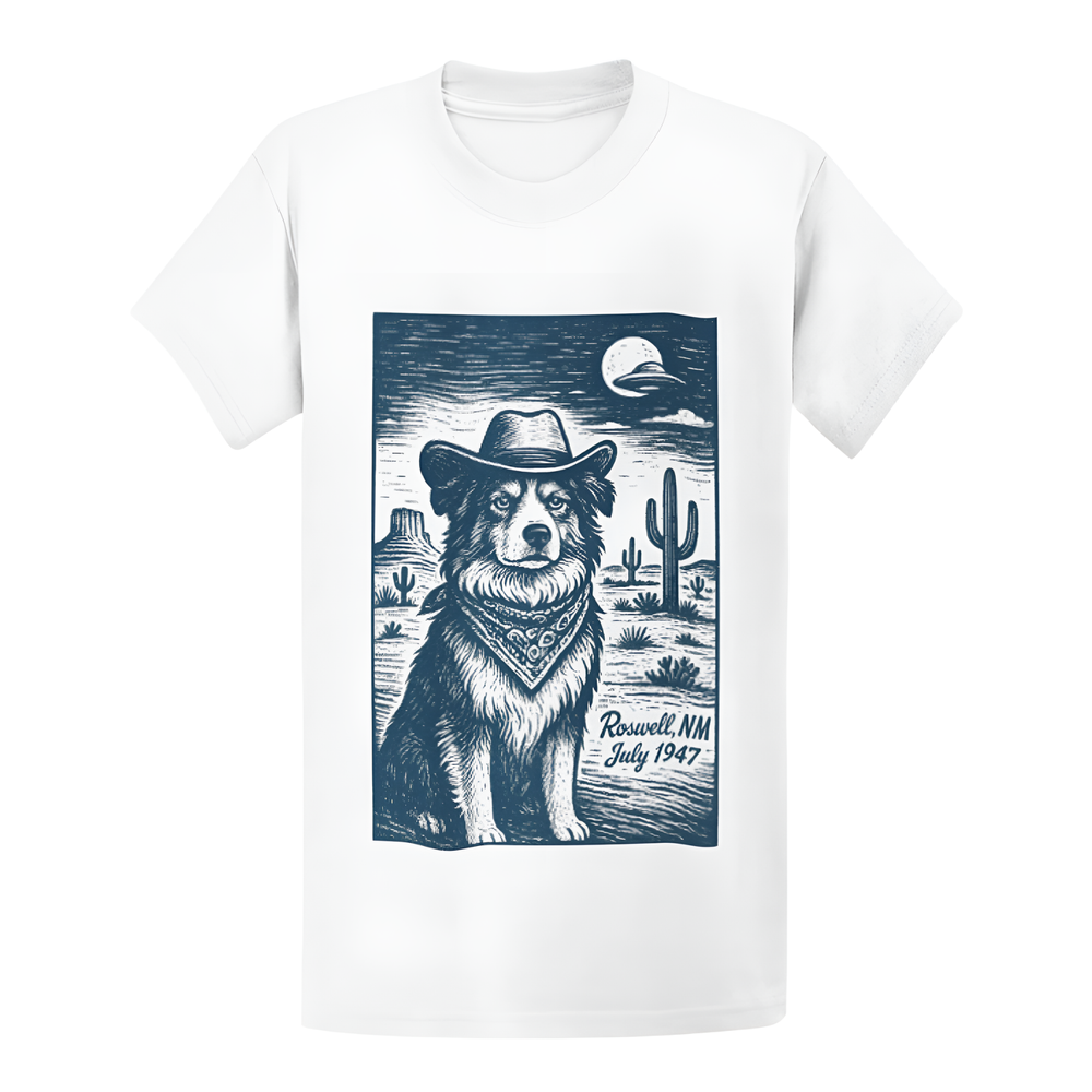 Aussie UFO Cowboy T-Shirt - Australian Shepherd Retro Western Dog Mom Gift Tee