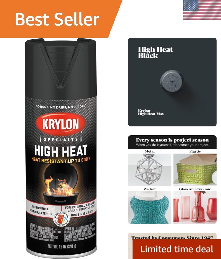 High Heat Flat Black Spray Paint - Rustproof Fast-Drying 12oz