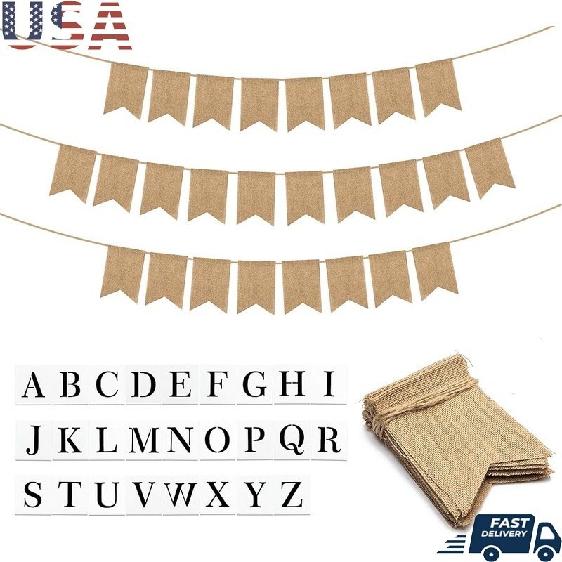Burlap Banner Kit Blank Flags Stencils DIY Personalized Party Decor Supplies New