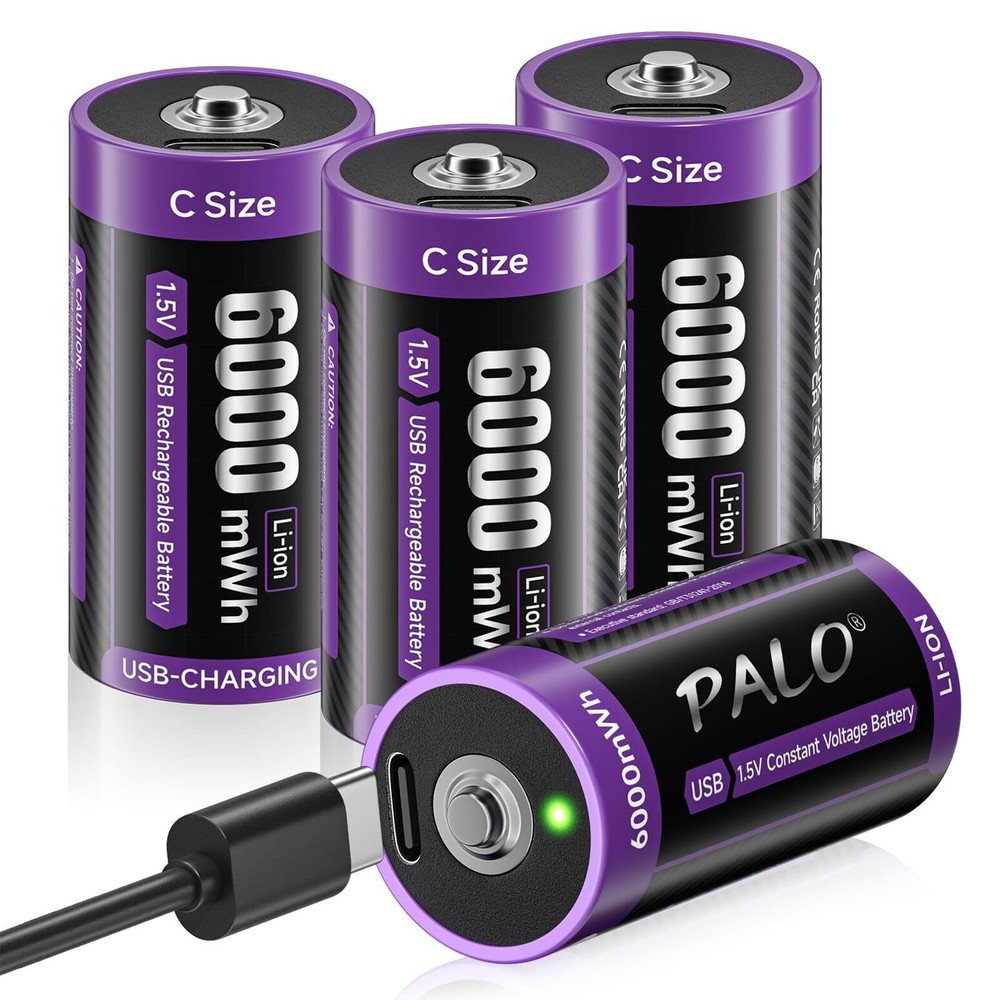 Mspalocell Lithium C Rechargeable Batteries 4 Pack, 1.5V Li-ion 6000 mWh C Ce...