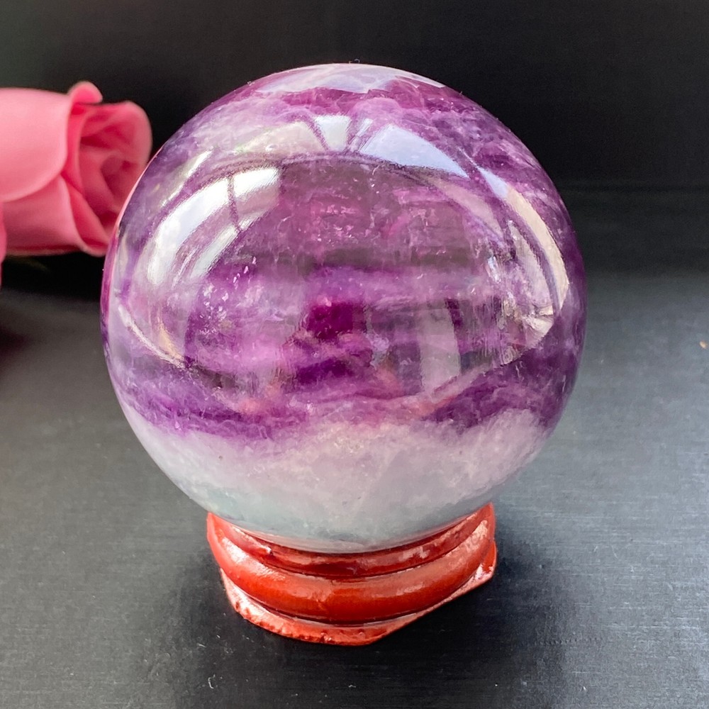 275G Natural Fluorite Ball - Colorful Quartz Crystal Gemstone for Healing with Display Stand