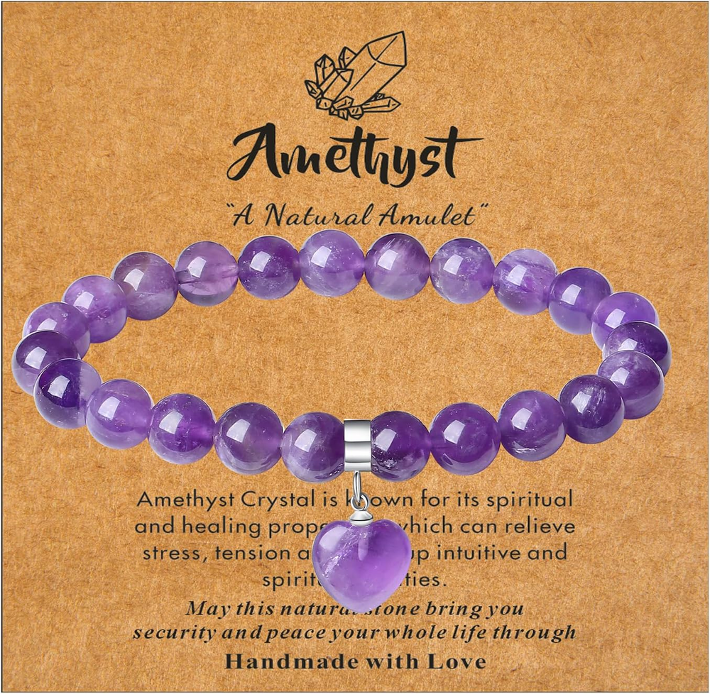 Mothers Day Gifts Healing Crystal Bracelets for Women 8Mm Natural Stone Beaded B-image