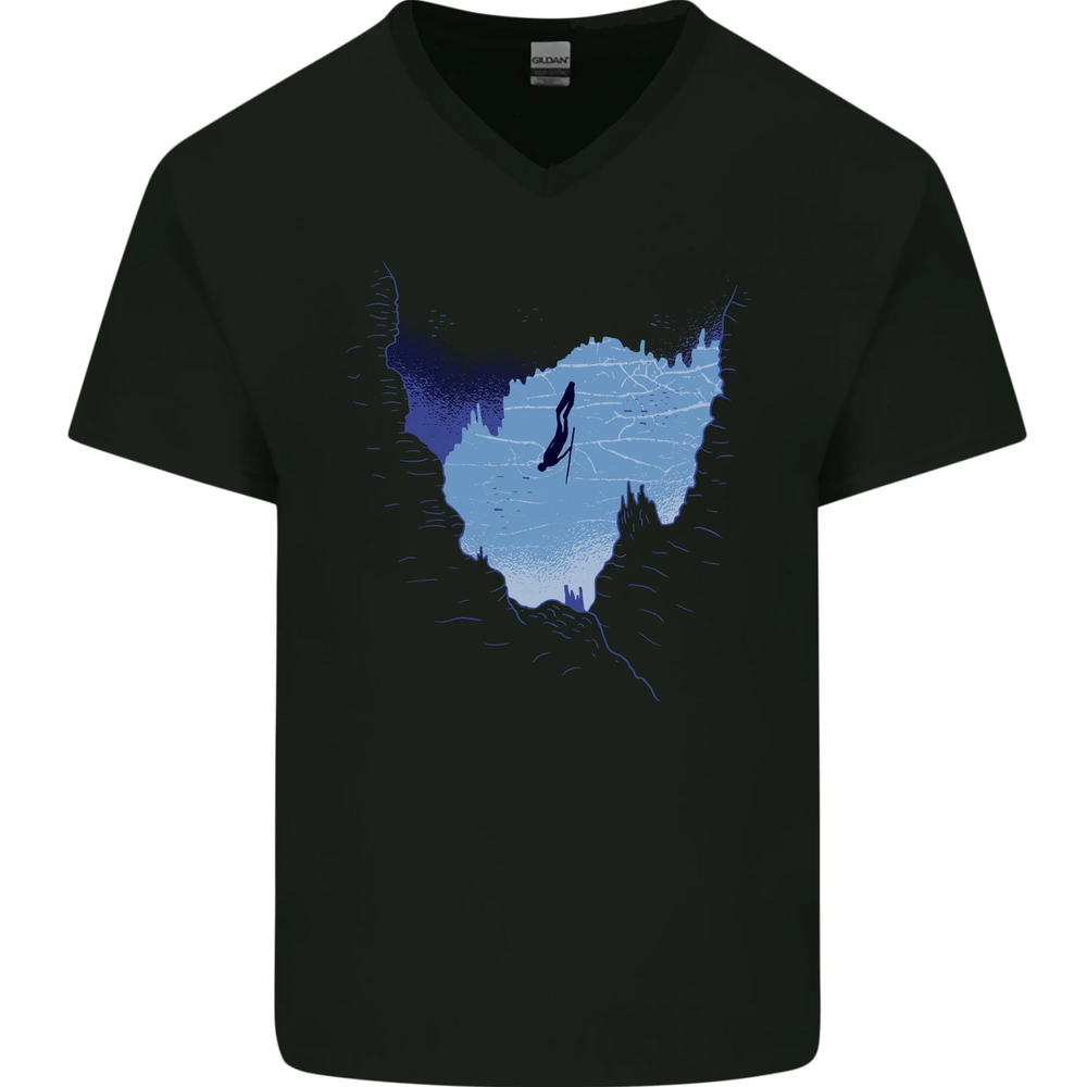 Freediving Diver Scuba Diving Mens V-Neck Cotton T-Shirt