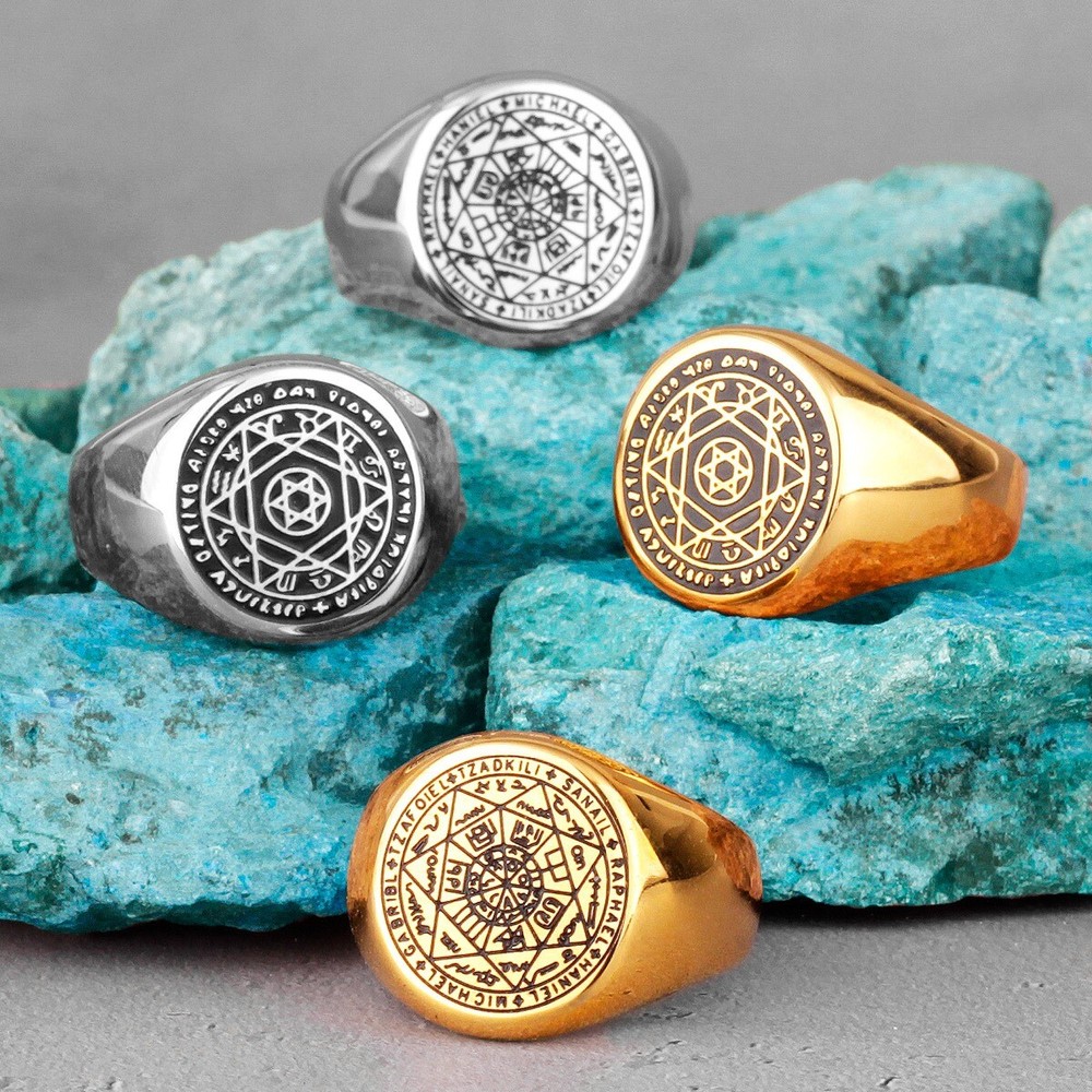Constellation Patron Saint Star of David Amulet Stainless Steel Mens Rings