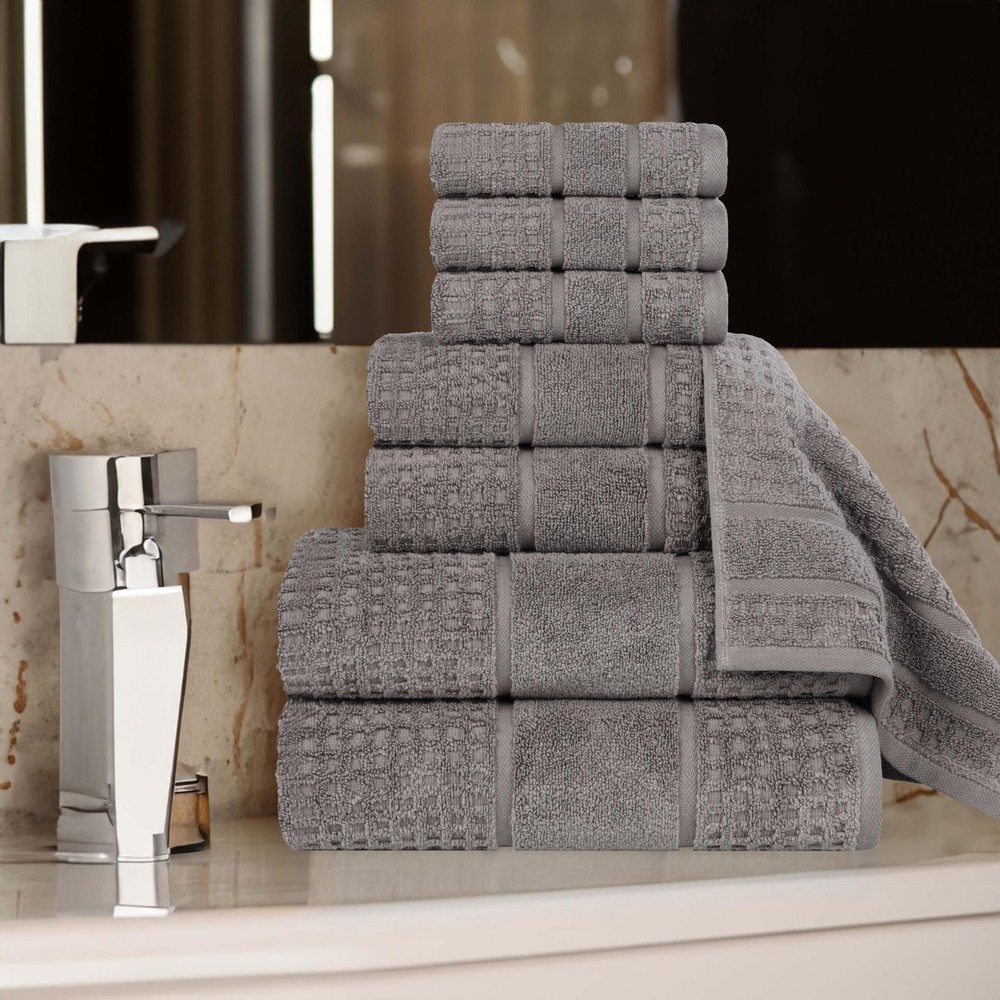 8-Piece Zero Twist Cotton Towel Set with Waffle Border for Bathroom Essentials
