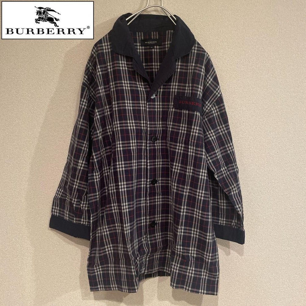 Burberry London Nova Check Pajama Shirt Sleep wear Navy Cotton Men Size M Used