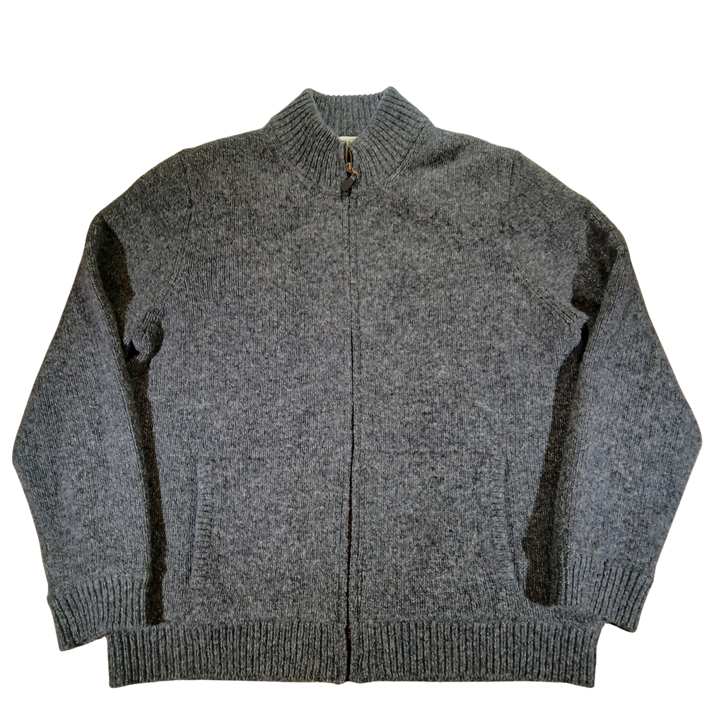 LL Bean Lambswool Sweater Jacket Plaid Lined Full Zip Men’s L Tall Heather Grey