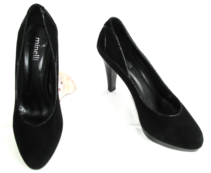 Minelli Black Leather High Heels 9.8cm Platform Size 40 Like New